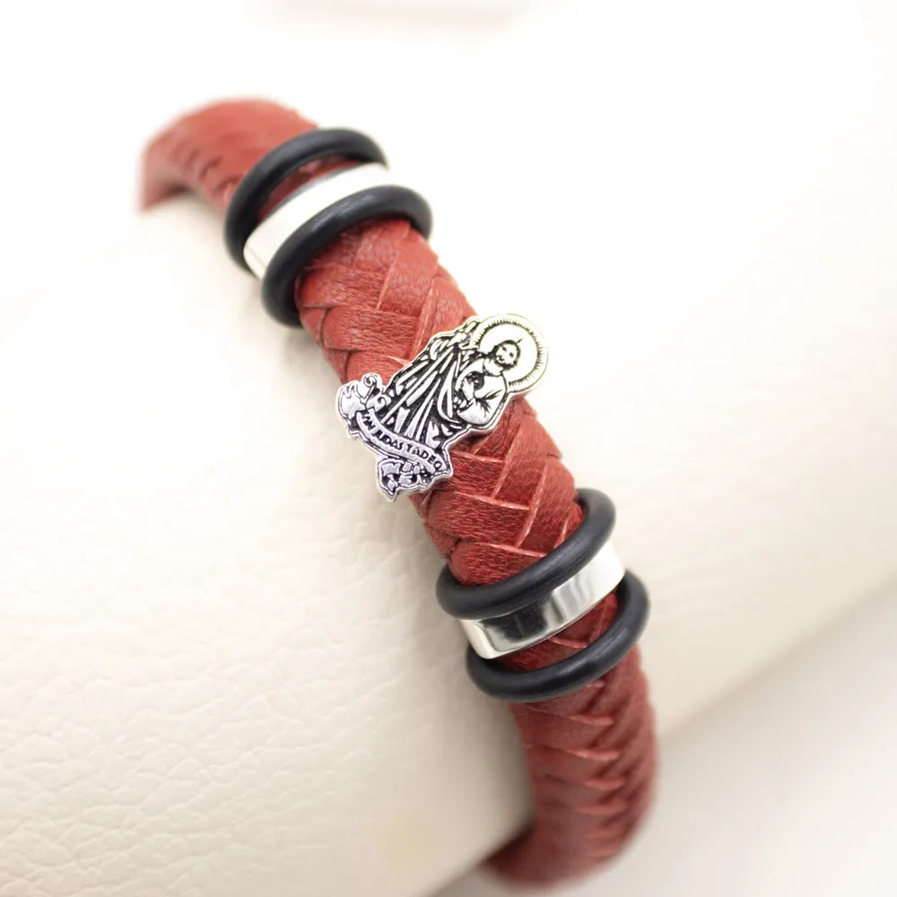 Pulsera de cuero con dije Plata San Judas Tadeo