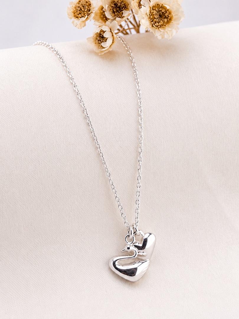 CADENA Y DIJE DE PLATA CISNE Y CORAZON