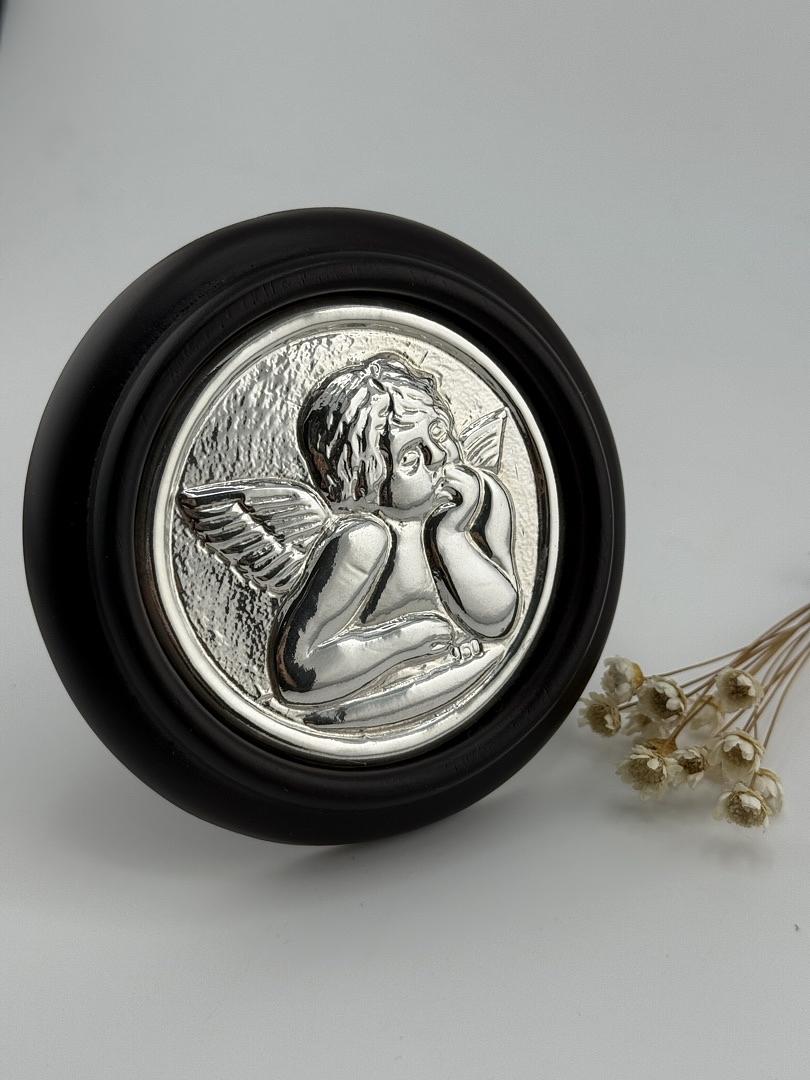 Adorno de plata con madera Angelito