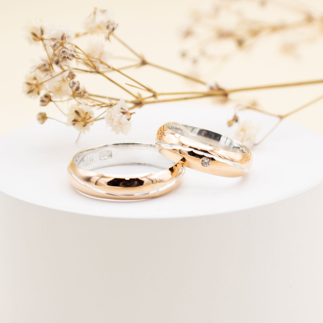 ALIANZAS DE PLATA CON LAMINA DE ORO