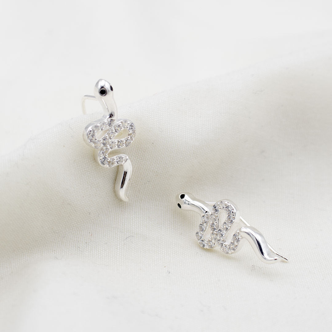 ARETES TREPADOR SERPIENTE DE PLATA
