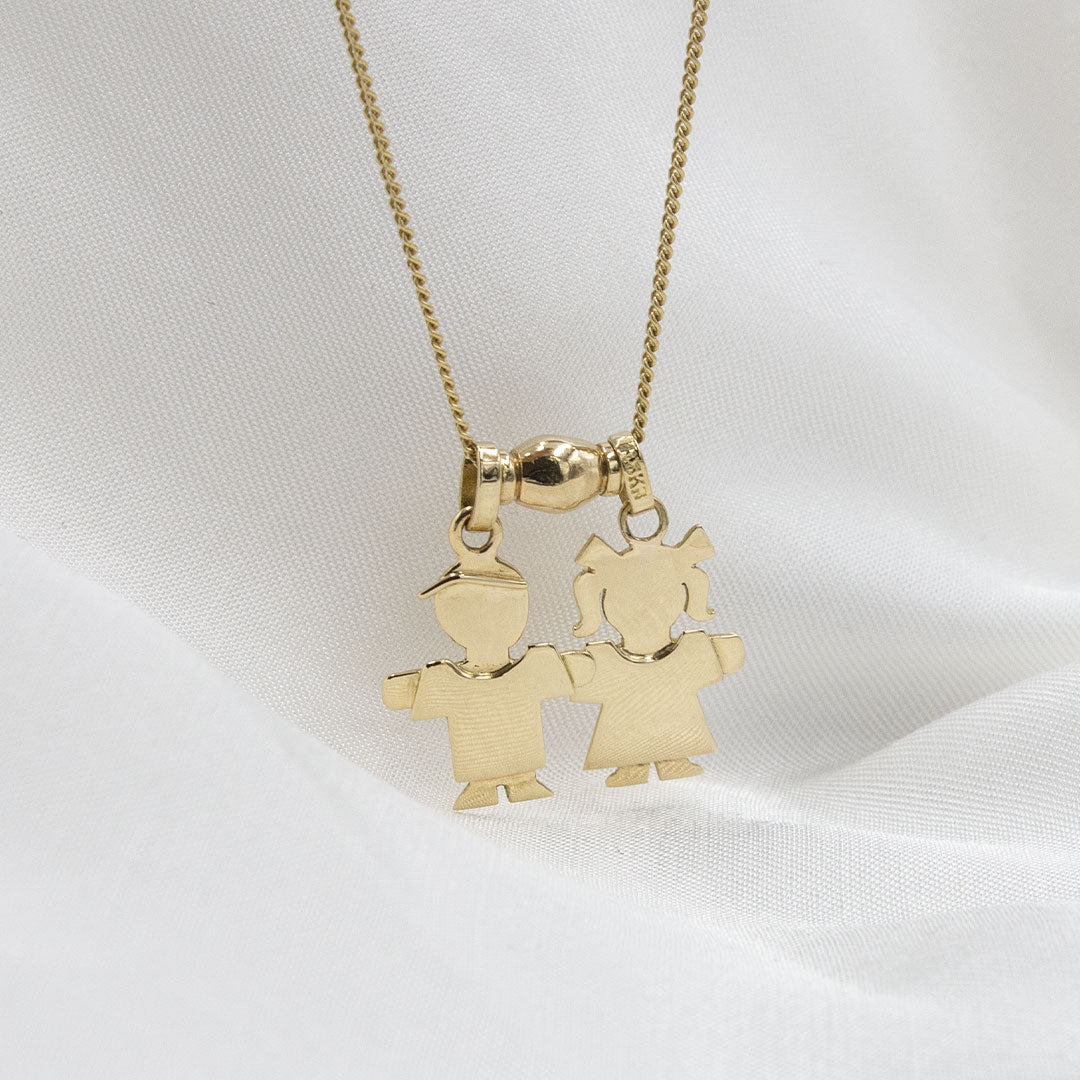 CADENA Y DIJE NIÑO Y NIÑA DE ORO 18K