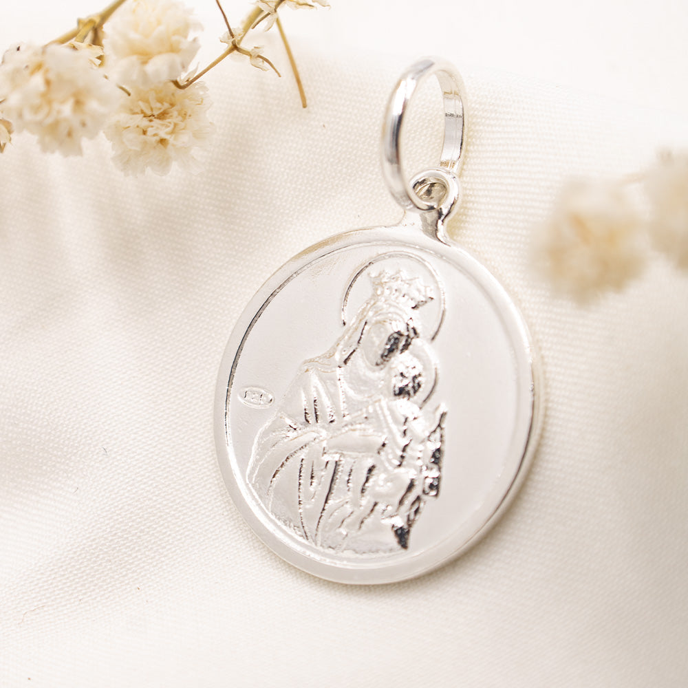 Dije Escapulario Virgen de Carmen y Sagrado Corazón de Jesús de Plata 950