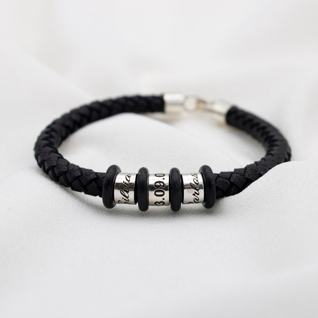 PULSERA PERSONALIZADA EN CUERO Y PLATA PERSONALIZADA