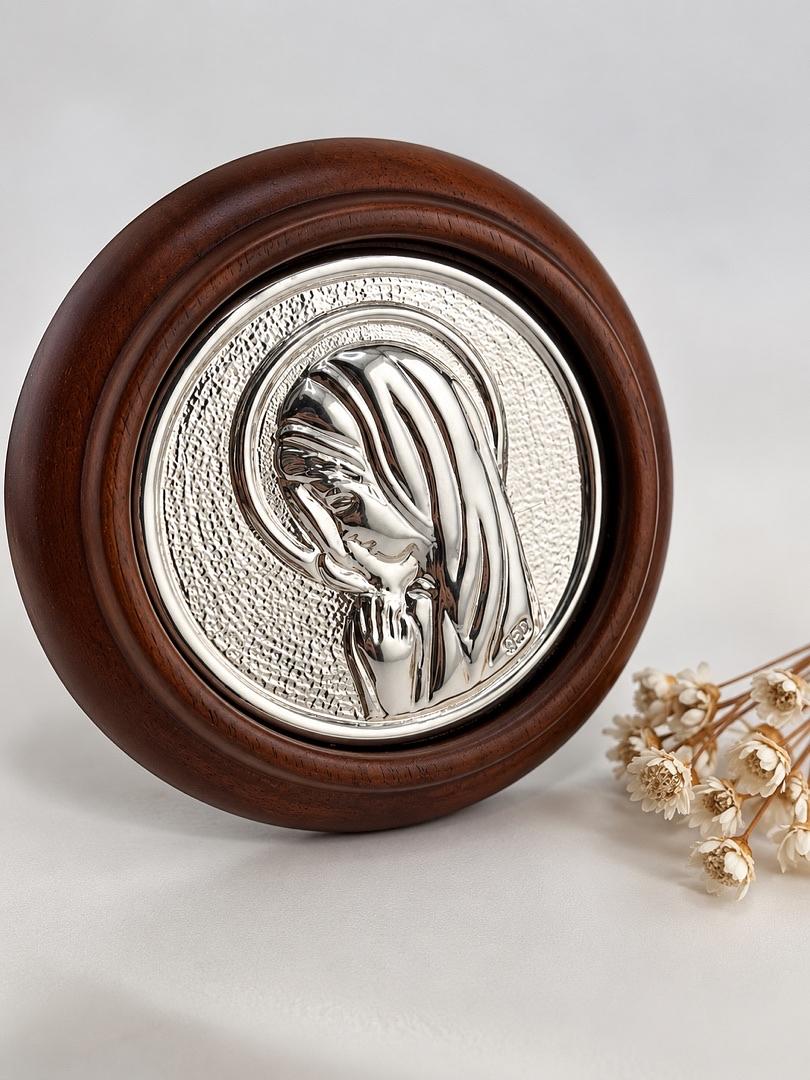 Adorno de plata con madera Virgen Maria