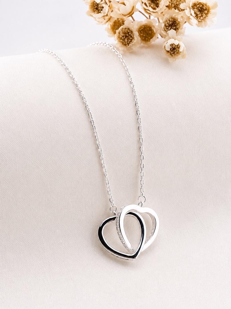 CADENA Y DIJE DE PLATA 2 CORAZONES