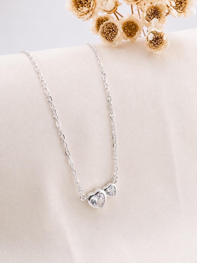 CADENA Y DIJE DE PLATA CON 2 CORAZONES
