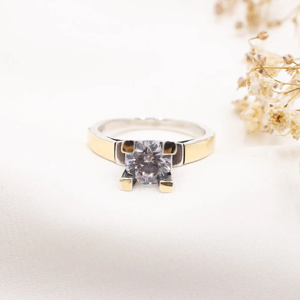 Anillo de Compromiso de Plata 950 con Lámina de Oro