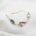 Pulsera de Oro 18K con piedras naturales Agua Marina, Amatista y Turmalina